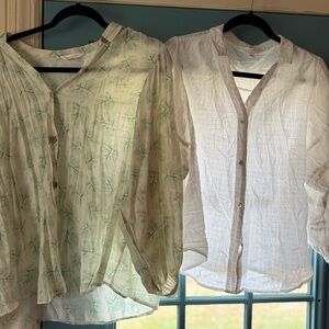X2 Business Casual/Casual Bundle LC Lauren Conrad Green and White Blouses XXL